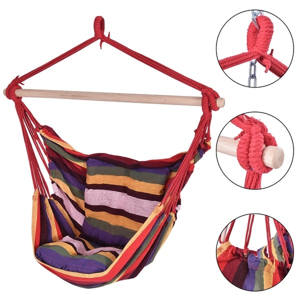 Costway Hammock Rope Chair Patio Porch Yard Tree Hanging Air Swing Outdoor (Red) - Red
