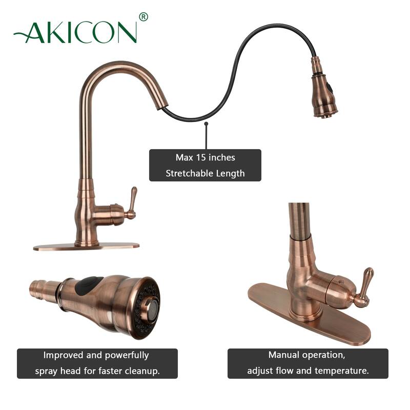 Copper Kitchen Faucet with Single Handle and Pull Down Sprayer