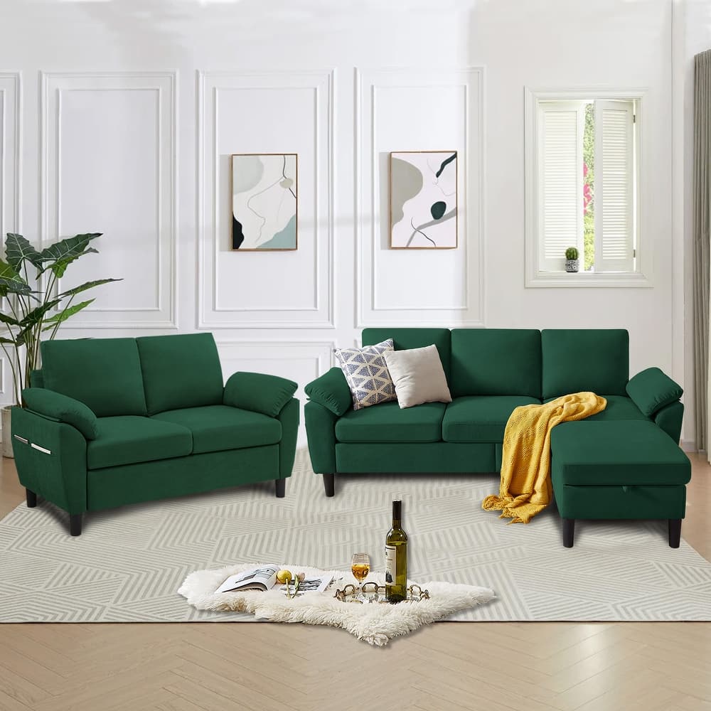 3-Piece Living Room Sectional Sofa Set with Loveseat and Ottoman