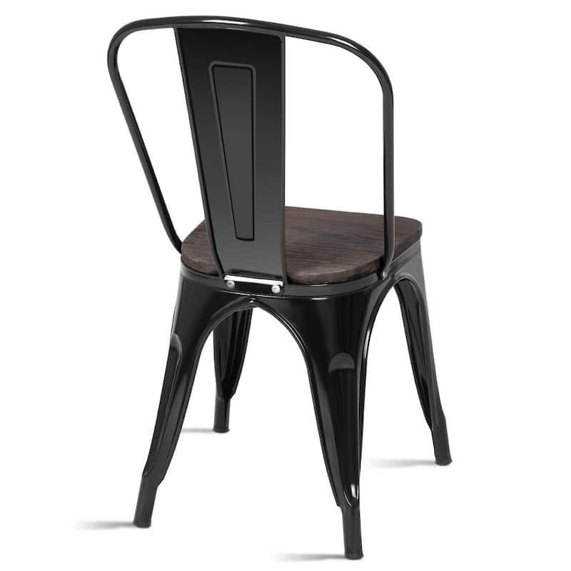 Set of 4 Stackable Metal Dining Chairs with 18-Inch Wood Seats - 17" x 21" x 33" (L x W x H)