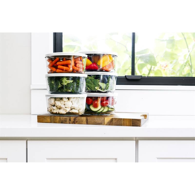 Glass Food Storage Containers Set - Round, 2-Cup (16oz) BPA-Free, Microwave & Oven Safe, Airtight Lids