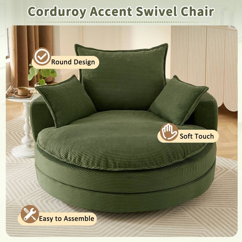 360° Swivel Accent Chair Round Barrel Chair, Living Room Oversized Single Sofa Chair Chaise Lounge Reading Sofa Armchair - Green