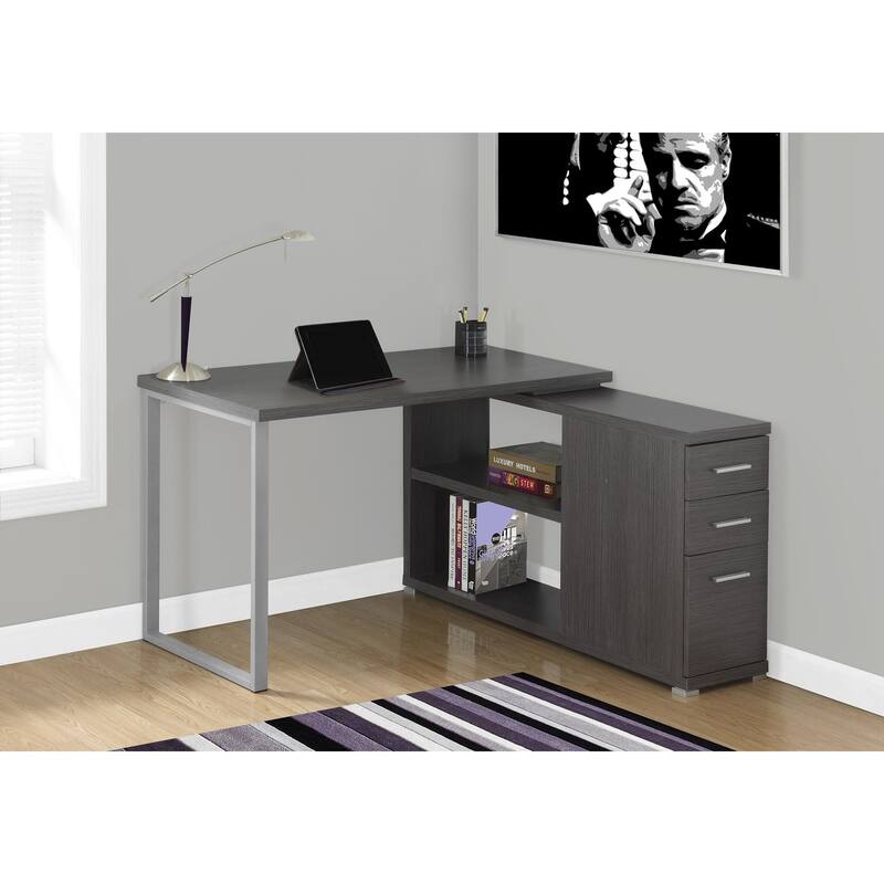 L-Shaped Computer Desk with Storage Drawers, Adjustable Shelf, Metal Base