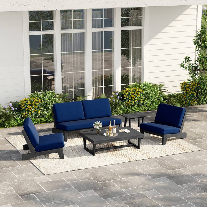 Casual Teak Wood 5-Piece Outdoor Patio Conversation Set