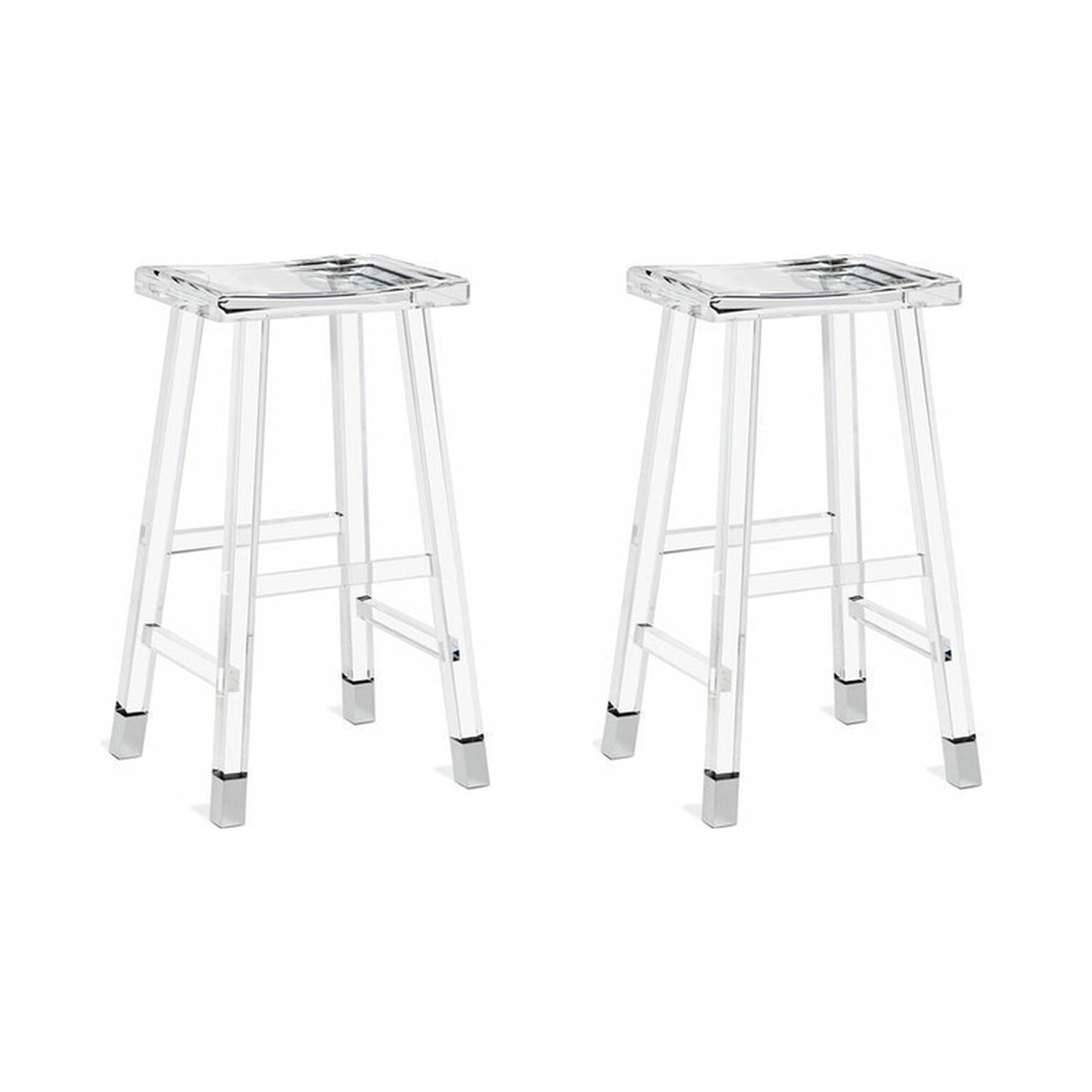 MH Belix Modern Acrylic Bar Stools - 26 inch H Silver- Set of Two