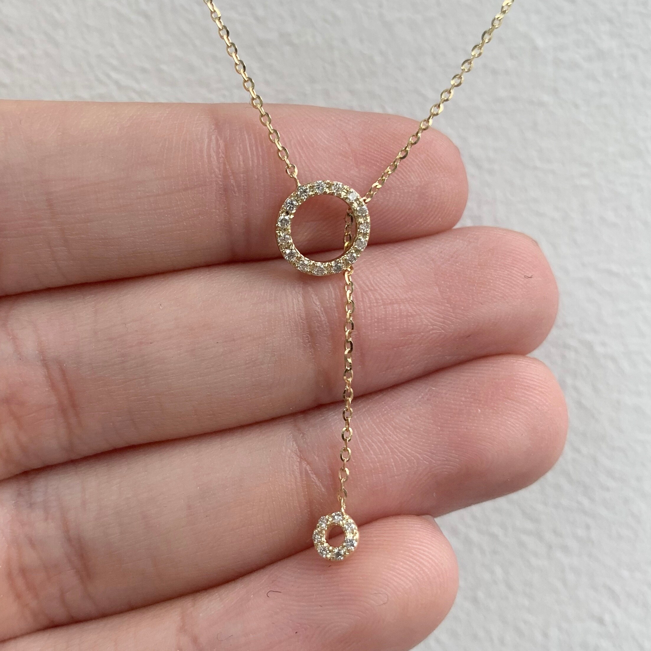 Joelle Diamond Circle Drop Necklace For Her 14k Gold Adjustable To 16 18 Women S Diamond Necklace Overstock 27982833