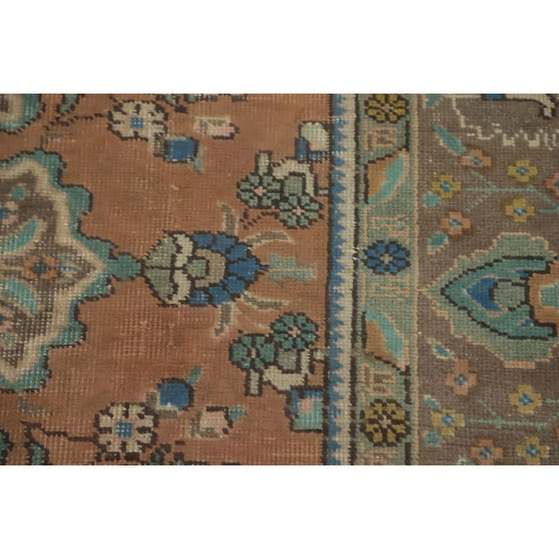 Hand Knotted Oriental 100% Wool Carpet Traditional Floral Oranges & Rust Tabriz Area Rug - 9' 5'' X 6' 5''