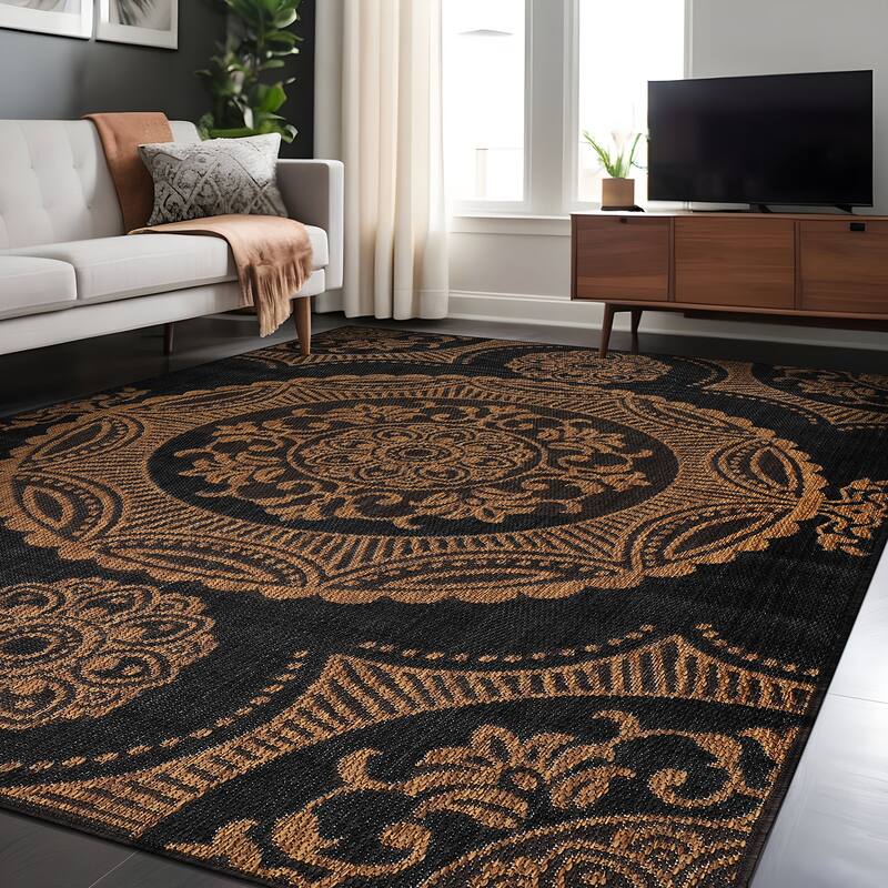 Beverly Rug Blue Medallion Indoor Outdoor Rug, Outside Carpet for Patio, Deck, Porch