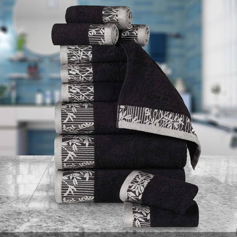 Superior Wisteria Cotton Floral Jacquard 12 Piece Bathroom Towel Set - Black