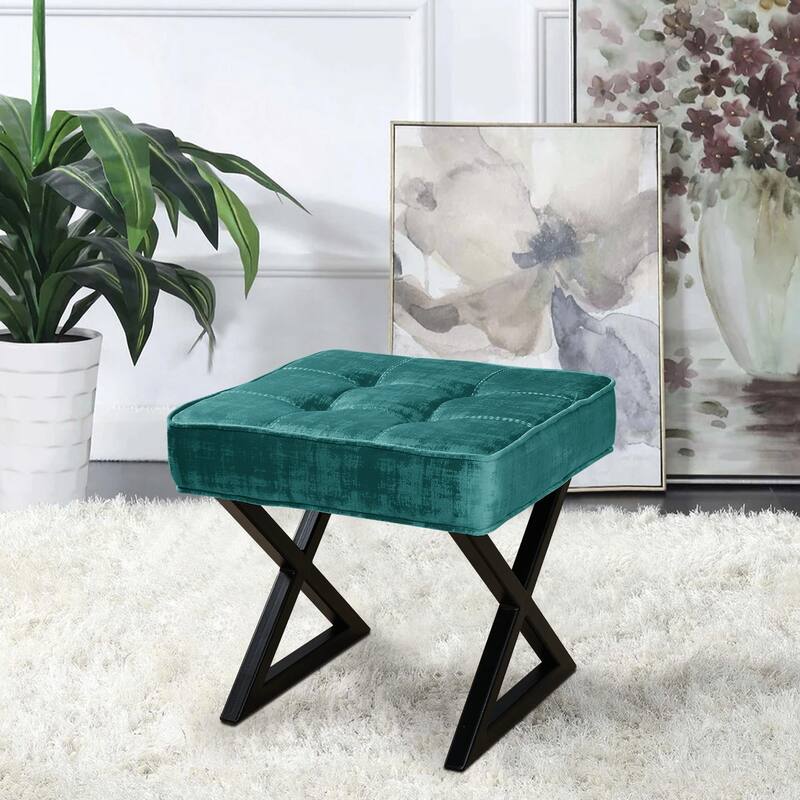 Textured Velvet Ottoman Vanity Stool 18"X18"X17"