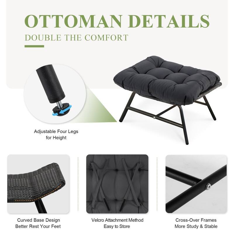 FINCATI Double Egg Chair with 2 Ottomans, 680-lb Capacity
