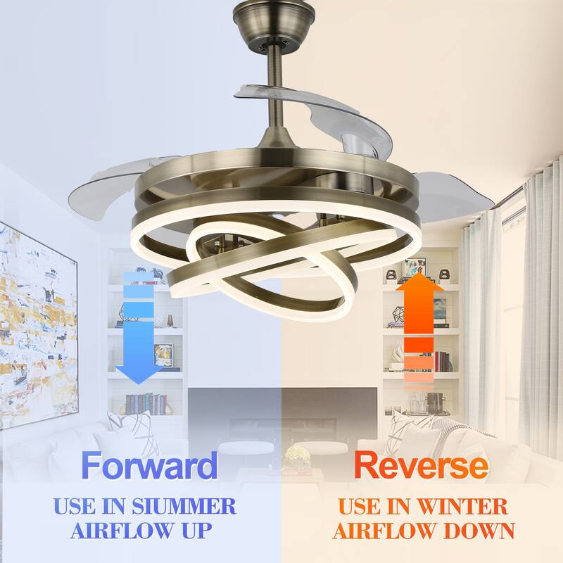 Bella Depot 42" Modern Retractable DIY Shape Ceiling Fan with Remote, 6-Speed Reversible Ceiling Fan with LED Light