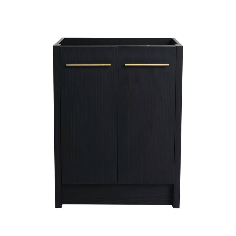 24" Bathroom Vanity with Soft-Close Doors and Spacious Storage, Black Chestnut Finish, Freestanding Design, Vanity Base Only