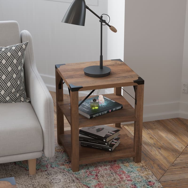 3-Tier Side Table with Metal Side Braces and Corner Caps