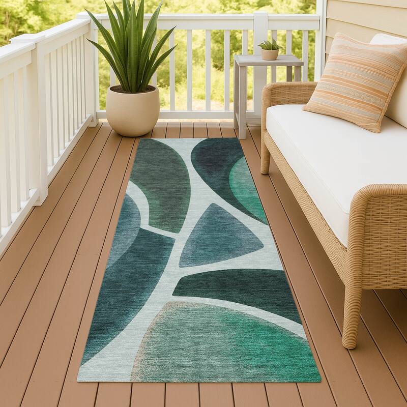 Machine Washable Indoor/ Outdoor Modern Hays Chantille Rug - Teal - 2'3" x 7'6"