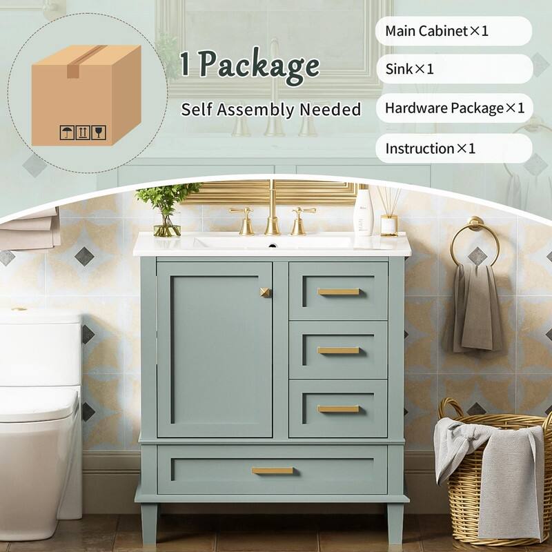 30" Modern Bathroom Vanity with Sink, Storage Cabinet