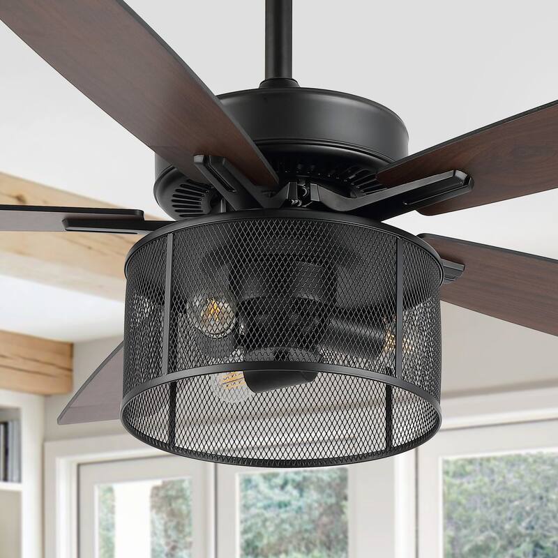 Oscar 52" 3-Light Farmhouse Industrial Iron/Wood Mobile-App/Remote-Controlled LED Ceiling Fan, by JONATHAN Y