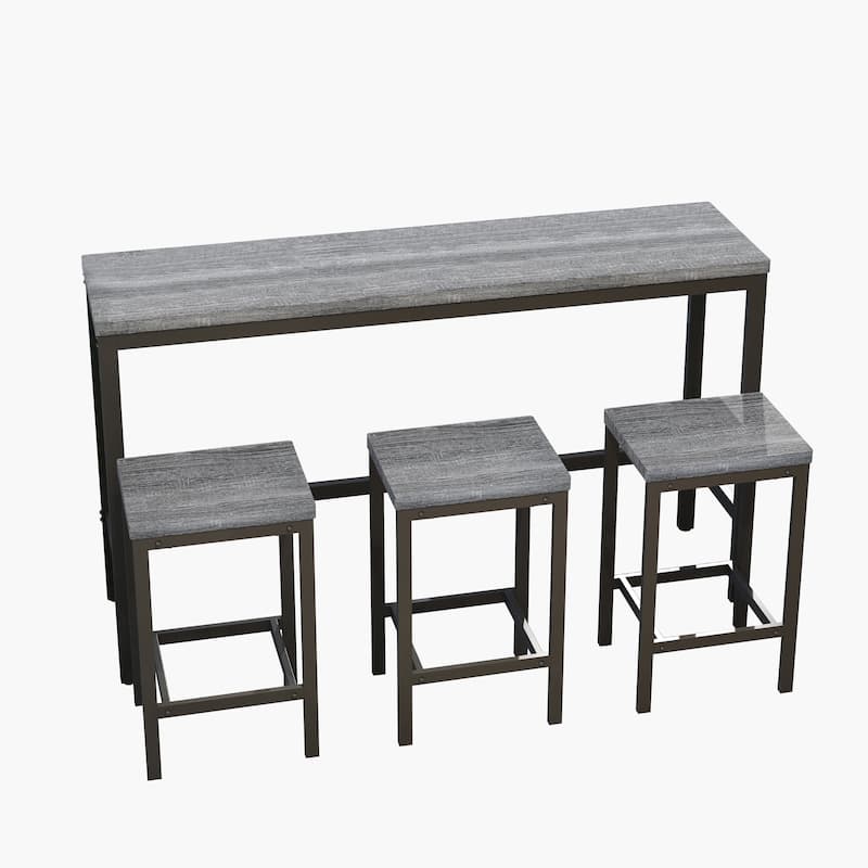 Counter Height Extra Long Dining Table Set with 3 Stools Pub Kitchen Set Side Table with Footrest
