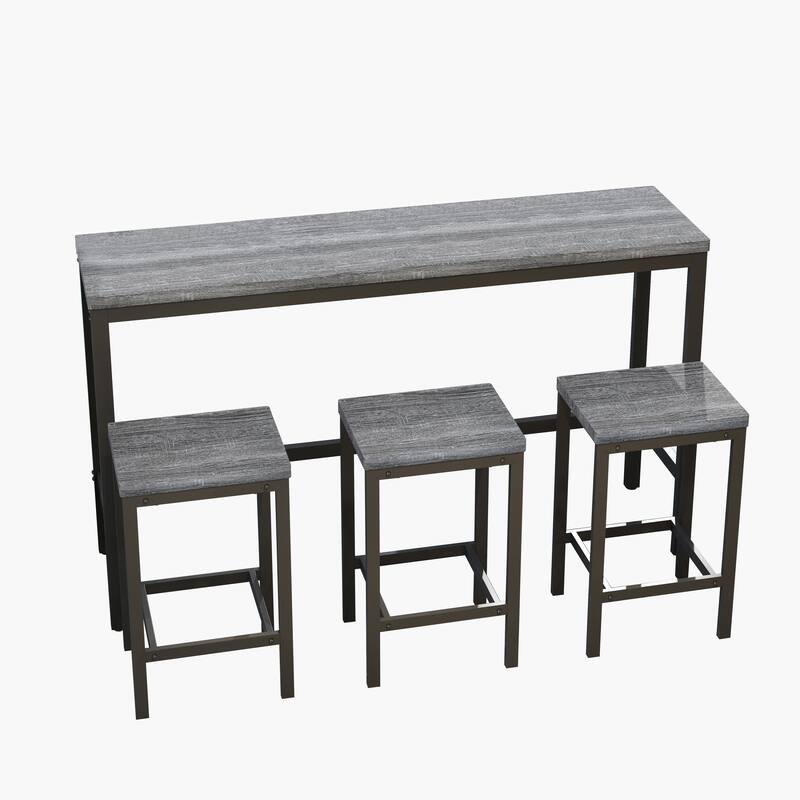 Modern Kitchen Pub Table, Long Dining Table Set with 3 Stools