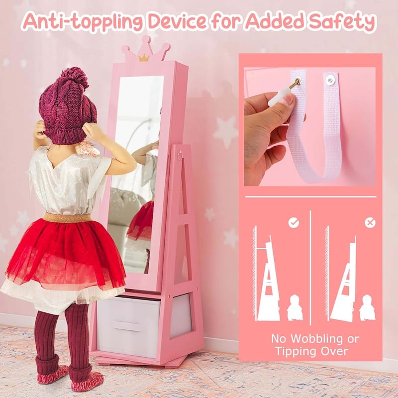 Swivel Kids Jewelry Cabinet Full Length Mirror Jewelry Armoire Shelf