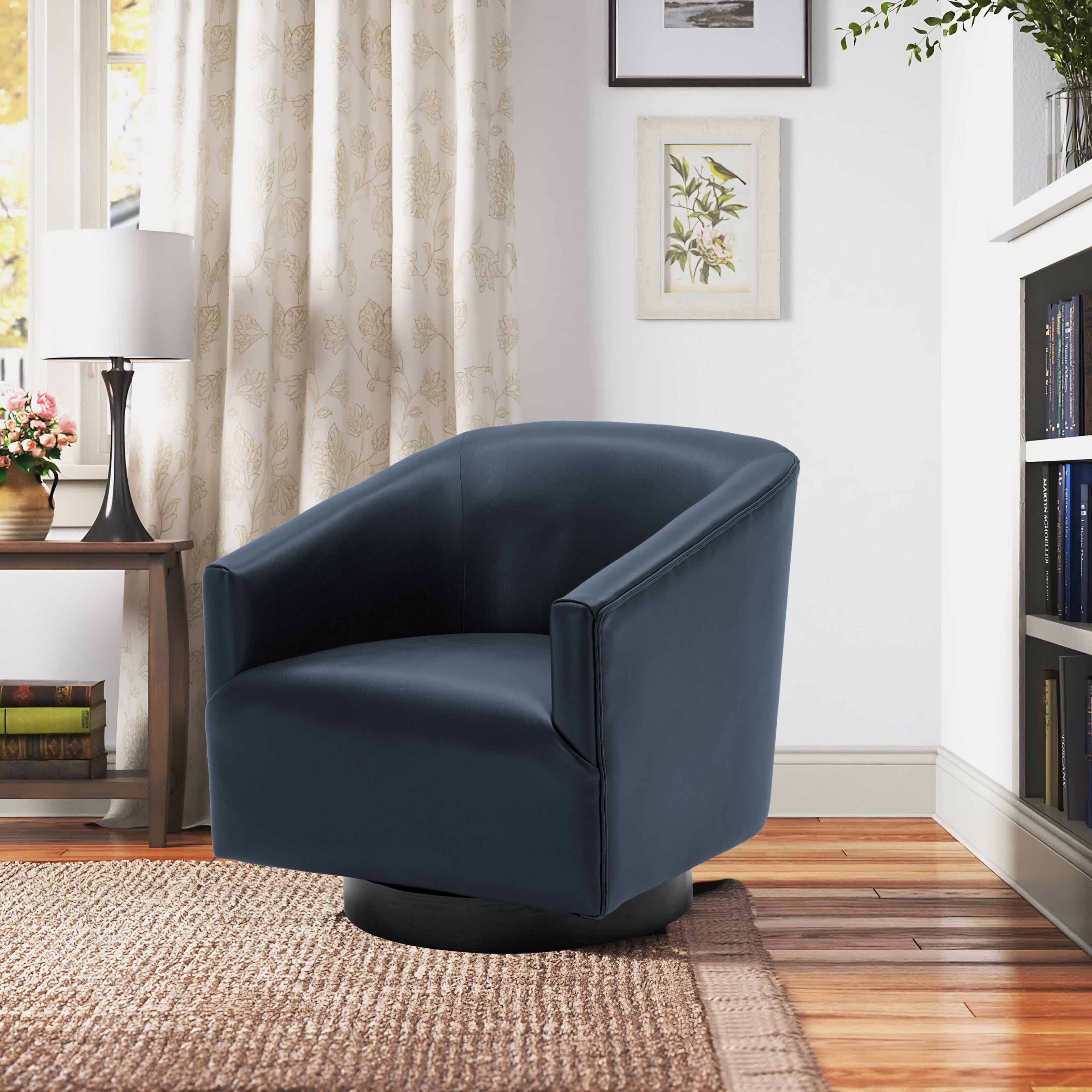 Classic Swivel Accent Chair Faux Leather Tub Barrel Chairs Comfy