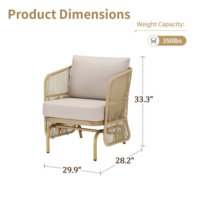 Pocassy Patio 3-Seat Sofa Glider Chair with Coffee Table