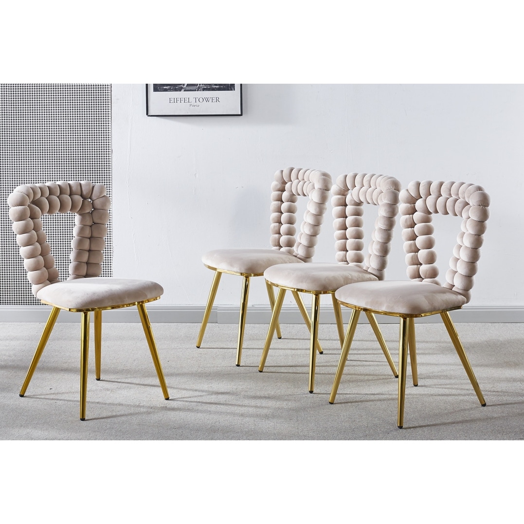 Modern Chair(Set Of 4) with Golden Iron Tube Legs,Soft Cushions And Comfortable Backrest,Modern Dining Soft Chair