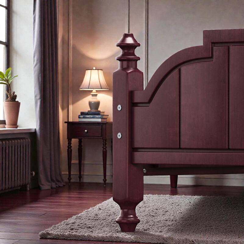 Full/Queen Wooden Platform Bed Frame with Wide Headboard, Slat Support, Vintage Style, No Box Spring Needed