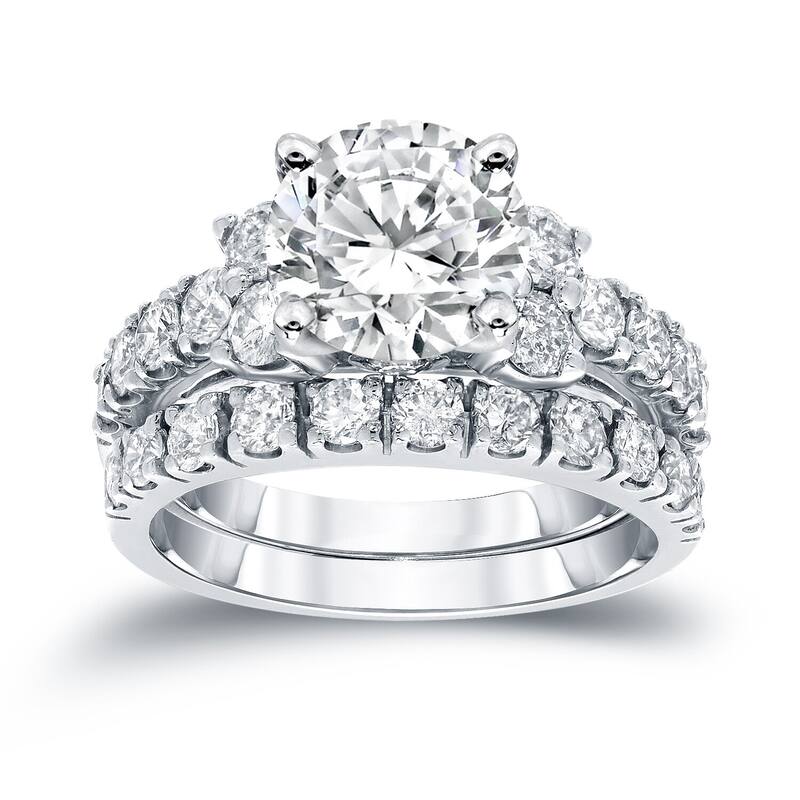Auriya 3 1/2ctw Round Diamond Engagement Ring Set 14k Gold Certified - White - 4