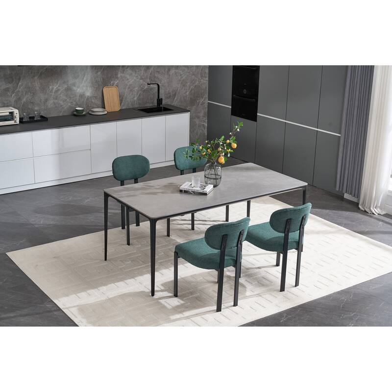 Modern Dining Room Chairs, Mid-Century Upholstered Boucle Kitchen Dining Chairs with Black Metal Legs
