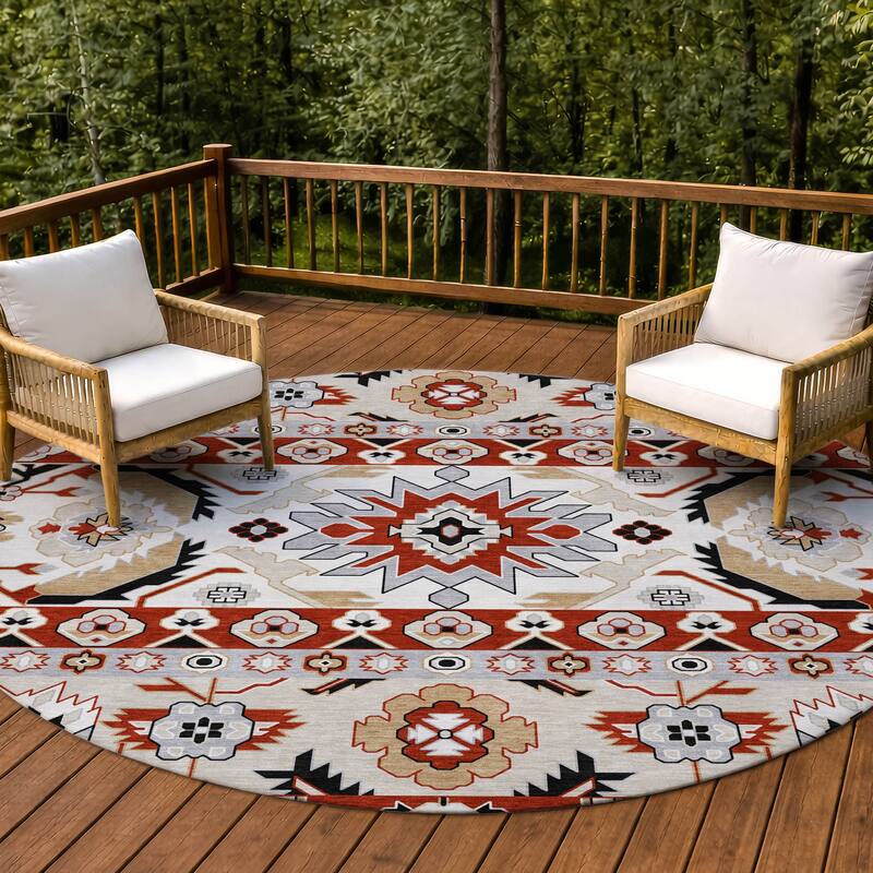 Machine Washable Indoor/ Outdoor Traditional Aspen Chantille Rug - Red - 8' x 8'