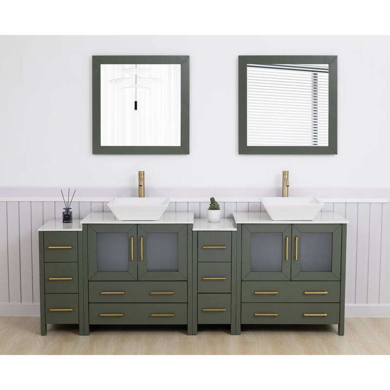 Vanity Art 84-inch Double Sink Bathroom Vanity Set with Engineered Marble Top and Free Mirror - 84 x 18.5 x 36 Inches