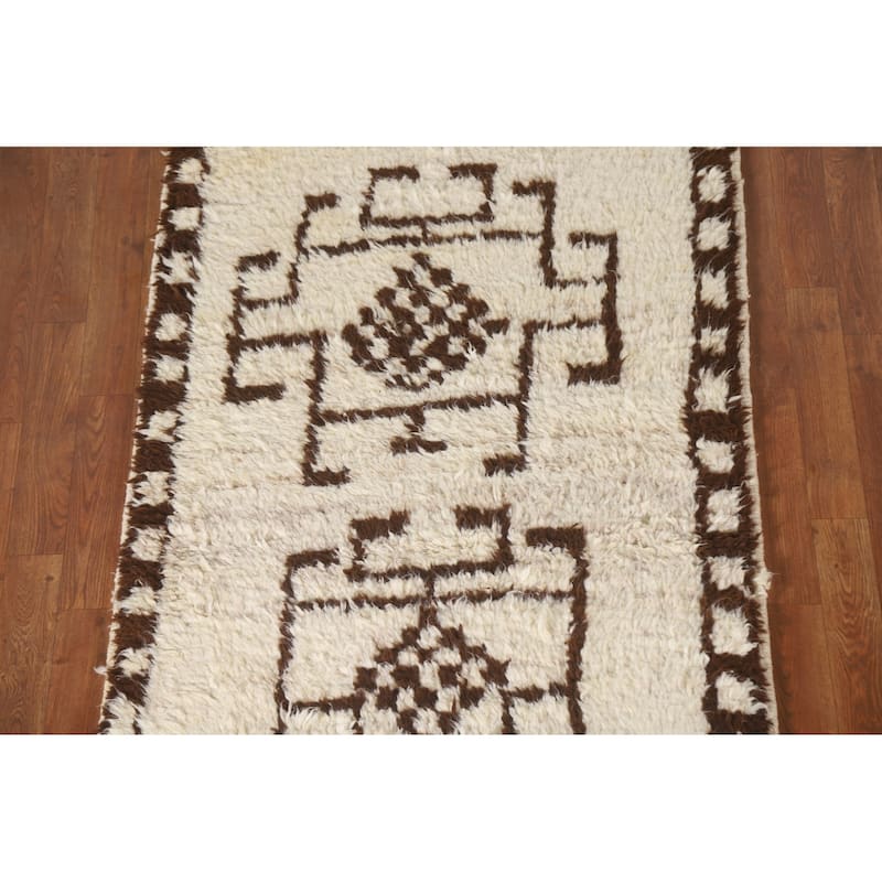 Anatolian Geometric Turkish Runner Rug Handmade Wool Carpet - 3'2"x 11'9"