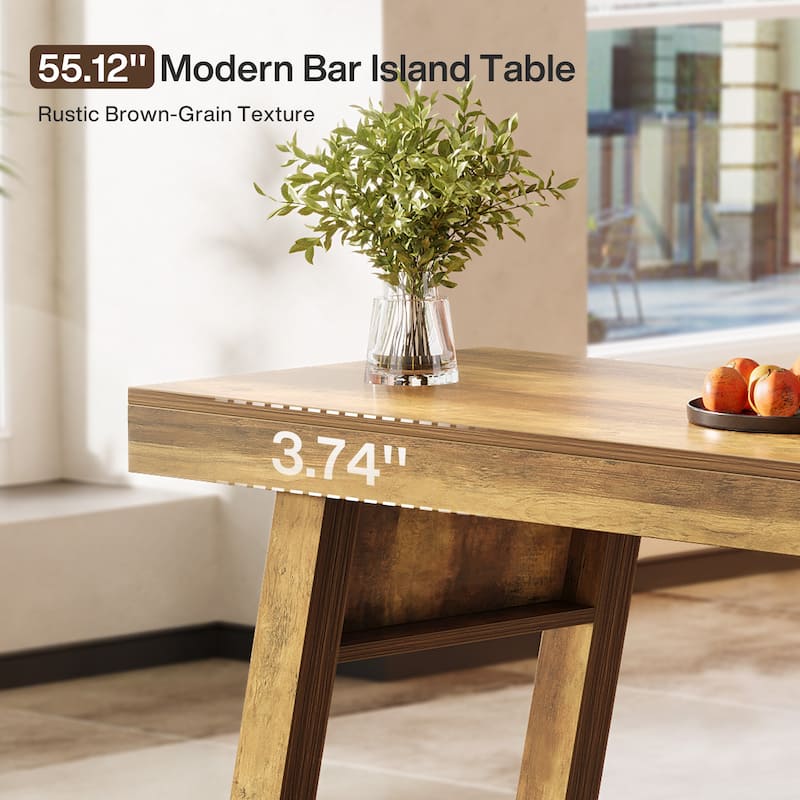 55.1-Inch Bar Table, Rectangular Commercial Bar Unit with Trestle Legs