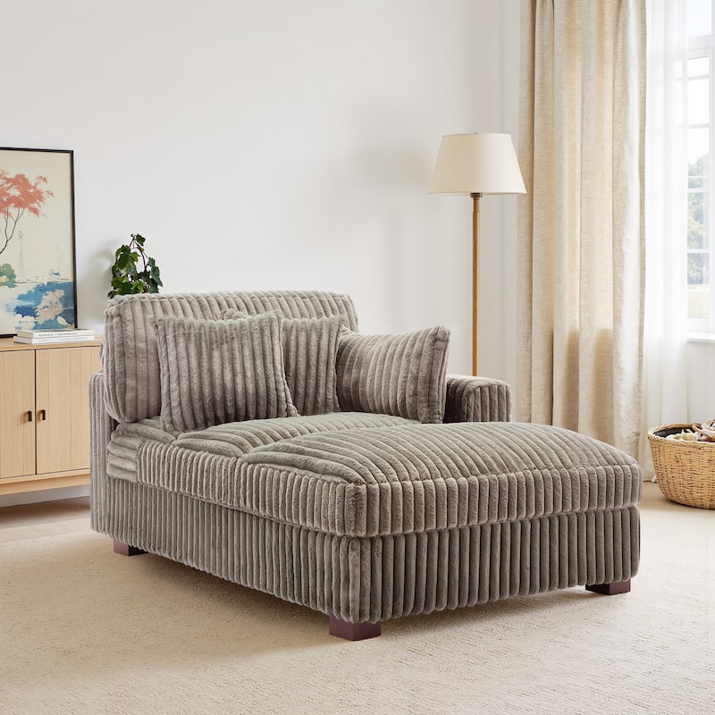 41" W Plush Corduroy Chaise Lounge with Pillows