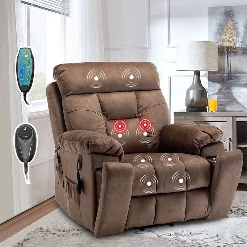 Large Electric Massage Lift Recliner with Heat, Hidden Cup Holder - Brown