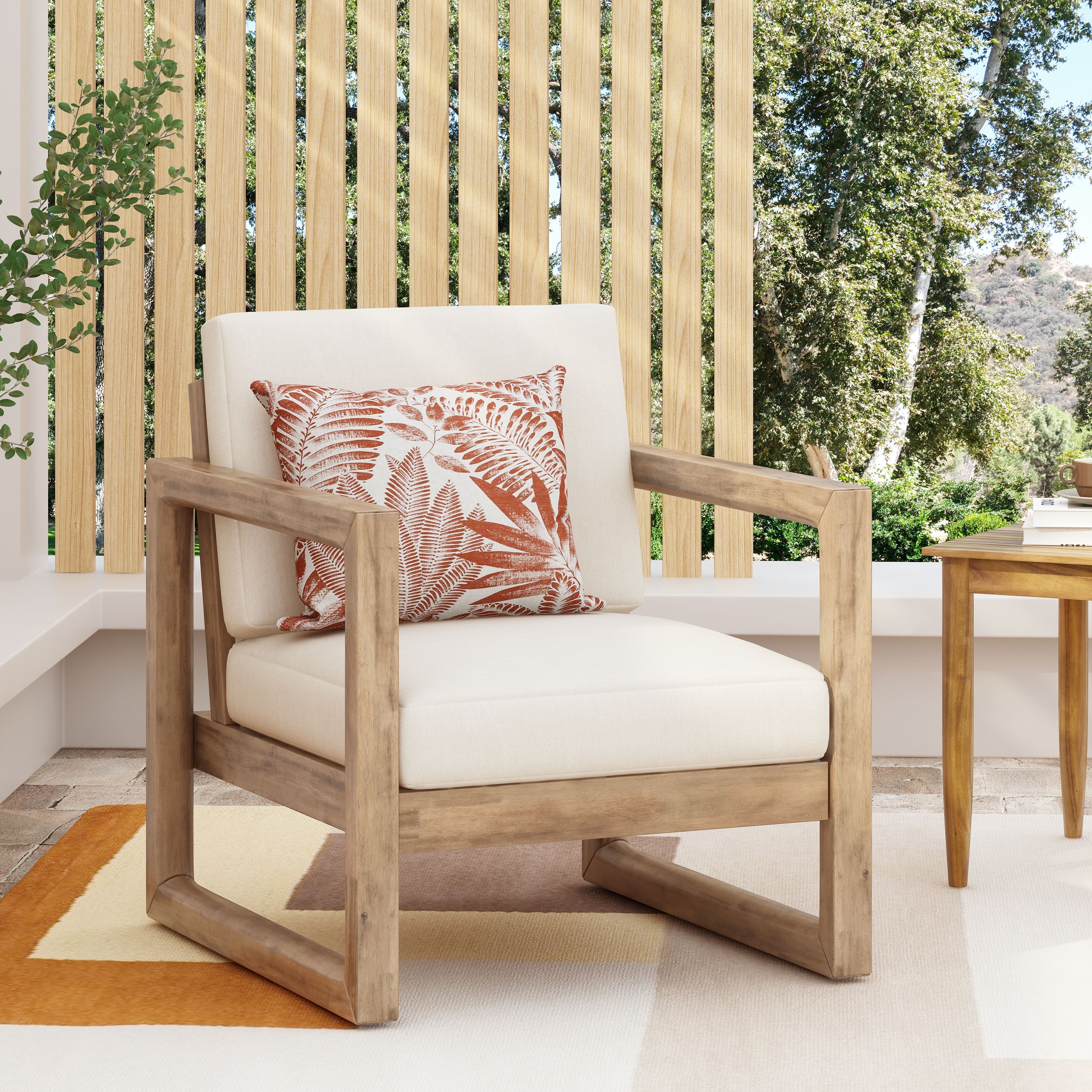Acacia Wood Outdoor Club Chair with Water-Resistant Cushions for Garden and Patio