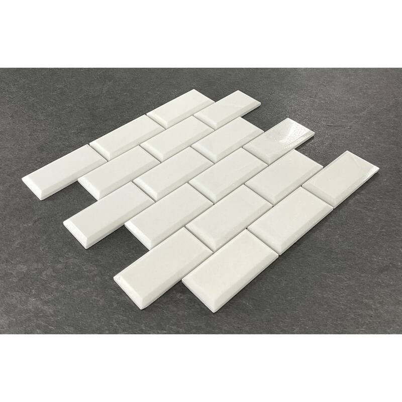 2" x 4" Brick Pattern Marble Mosaic Tiles with 1/4" Bevel Edge - Case (5 Sheets)