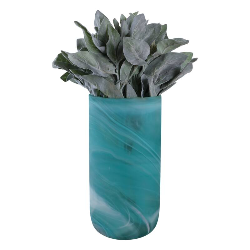 Glass Vase Modern Swirled Flower Pattern Coastal Inspired Tall Accent