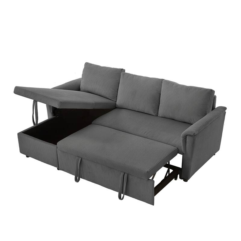 L-Shaped Loveseat Sofa with Chaise, Modular Sectional Couch, Convertible Sleeper Sofa with Pull-Out Bed, Storage