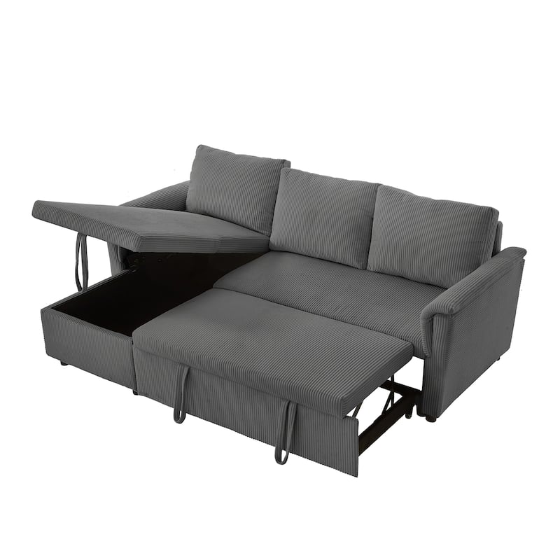 Modern 2-Seater Sofa L-Shaped Sleeper Sofa with 2 Pillows Storage Chaise and Adjustable Backrest, for Living Room, Gray