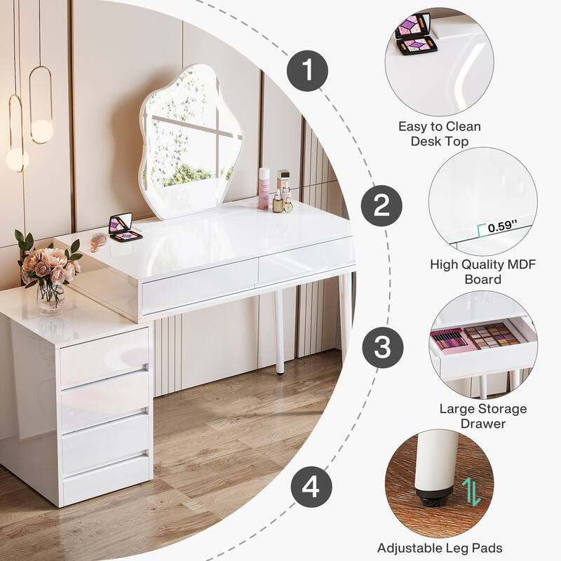 Reversible Computer Desk with Drawers, Modern Home Office Desk with Storage Drawers