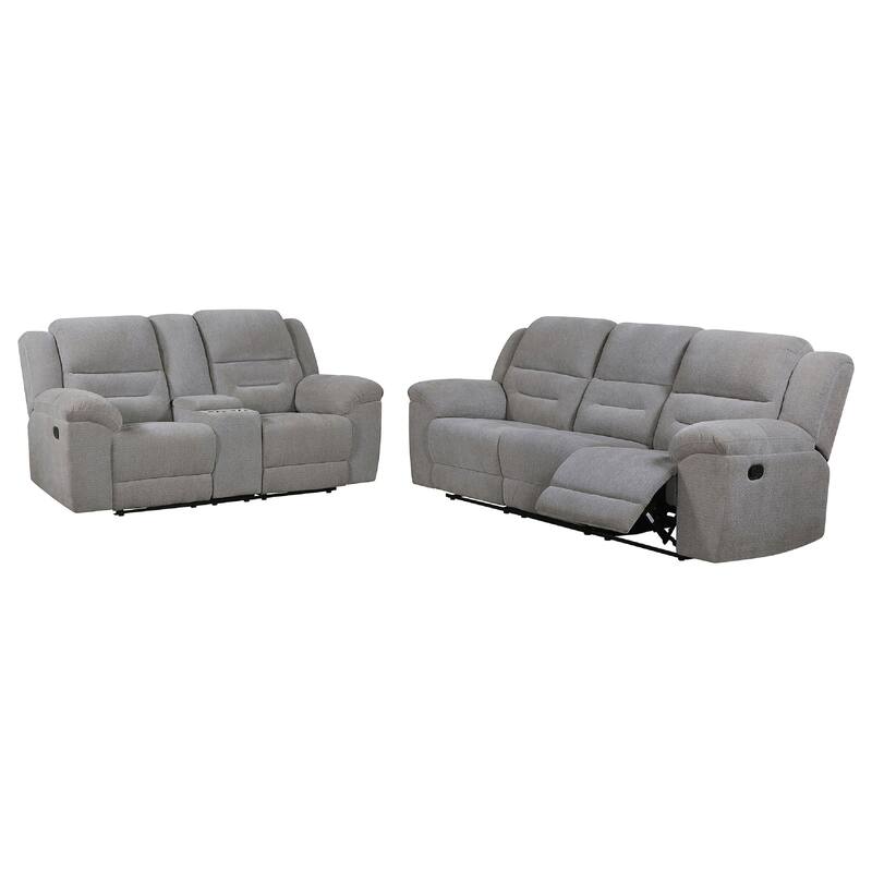 Gilo 2pc Manual Recliner Sofa and Loveseat Set, Soft Gray Chenille