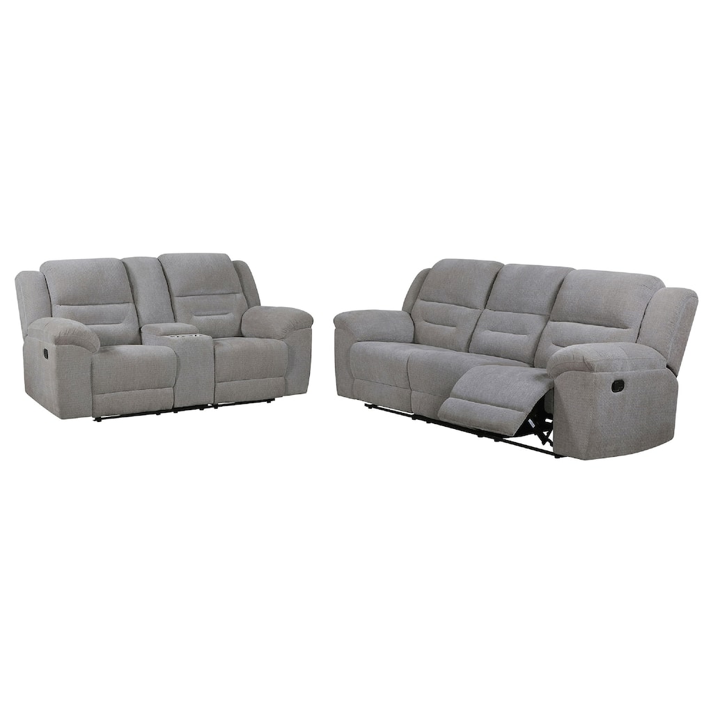 Gilo 2pc Manual Recliner Sofa and Loveseat Set, Soft Gray Chenille