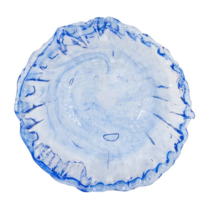 Decorative Round Glass Obmre Bowl - Home Decor - 14", Blue & Clear