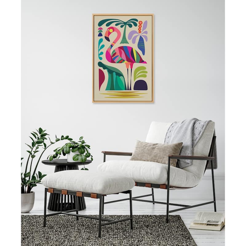 Kate and Laurel Sylvie MCM Flamingo Framed Canvas by Rachel Lee