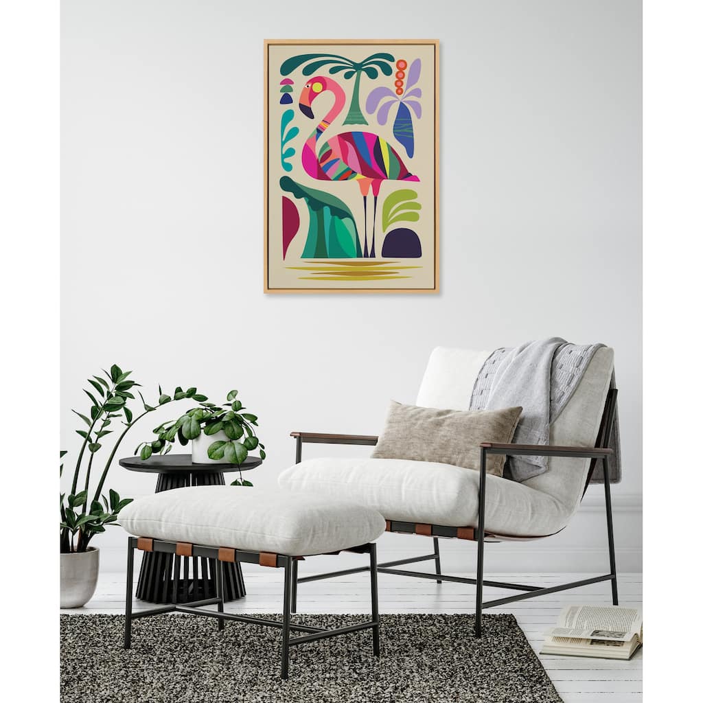 Kate and Laurel Sylvie MCM Flamingo Framed Canvas by Rachel Lee