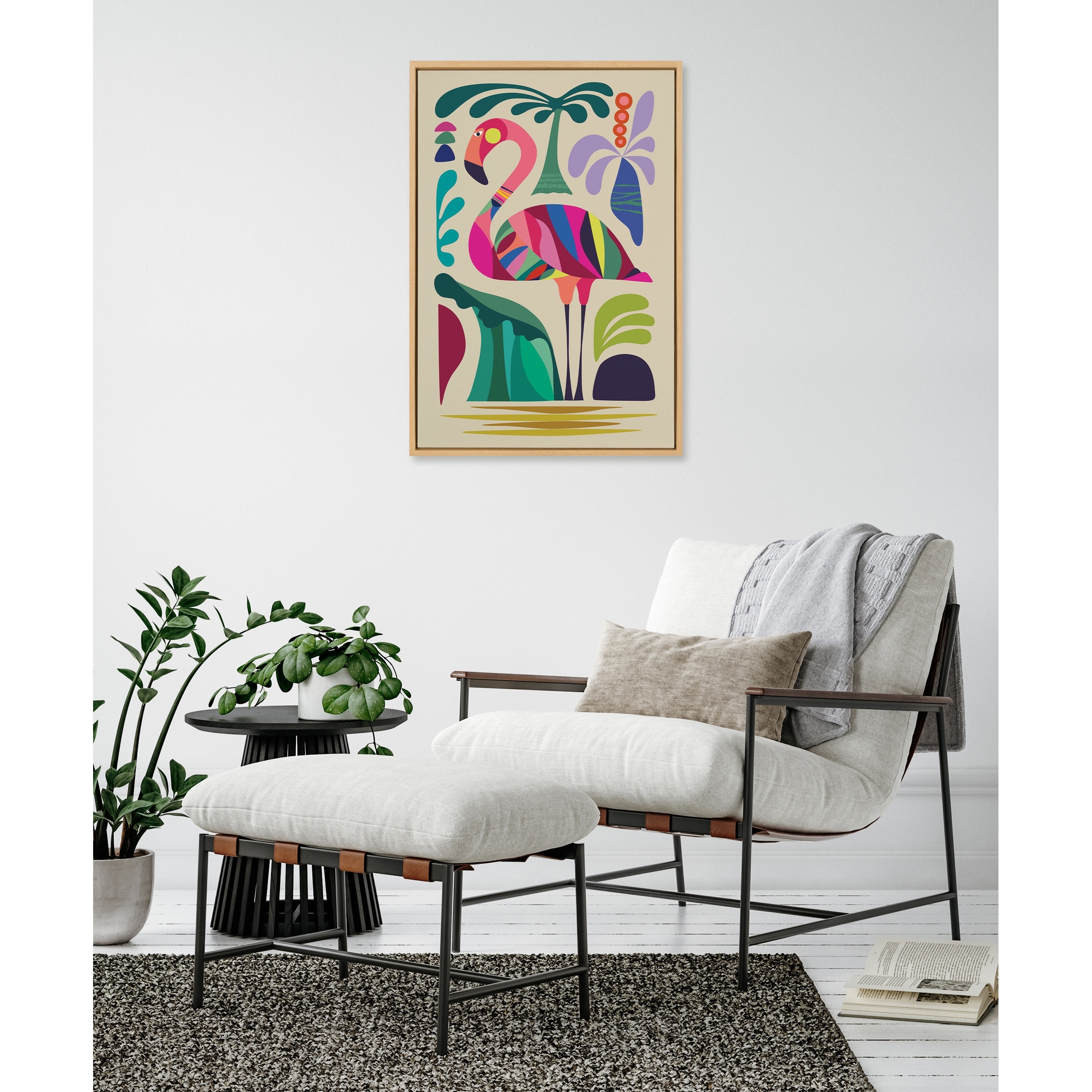 Kate and Laurel Sylvie MCM Flamingo Framed Canvas by Rachel Lee
