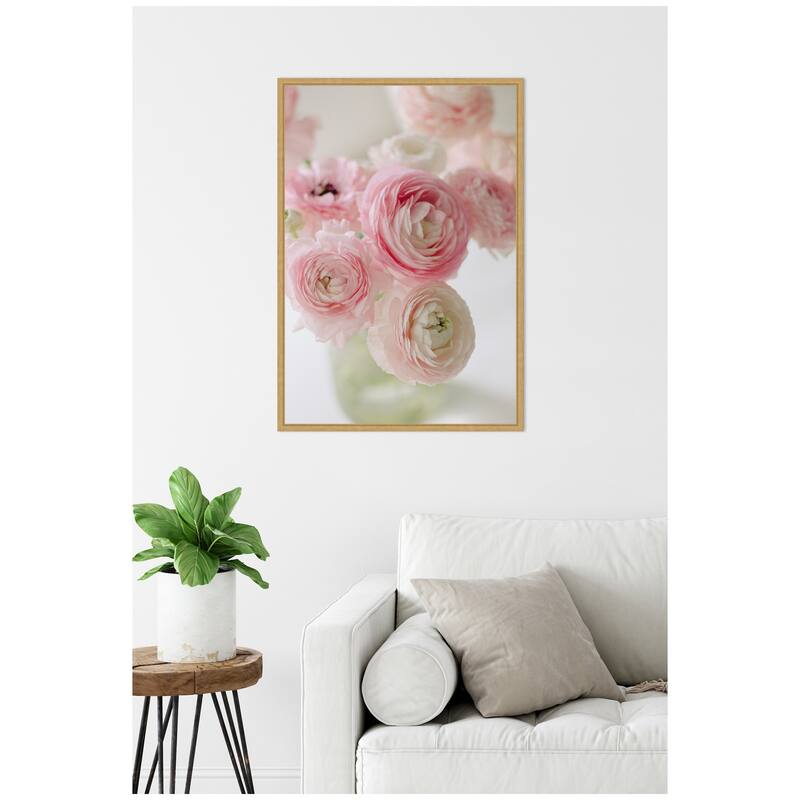 Kate and Laurel Sylvie Delicate Pink Ranunculus Flower Bouquet Framed Canvas by Kristy Campbell