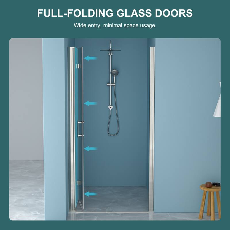Fold Frameless Shower Door with Tempered Glass